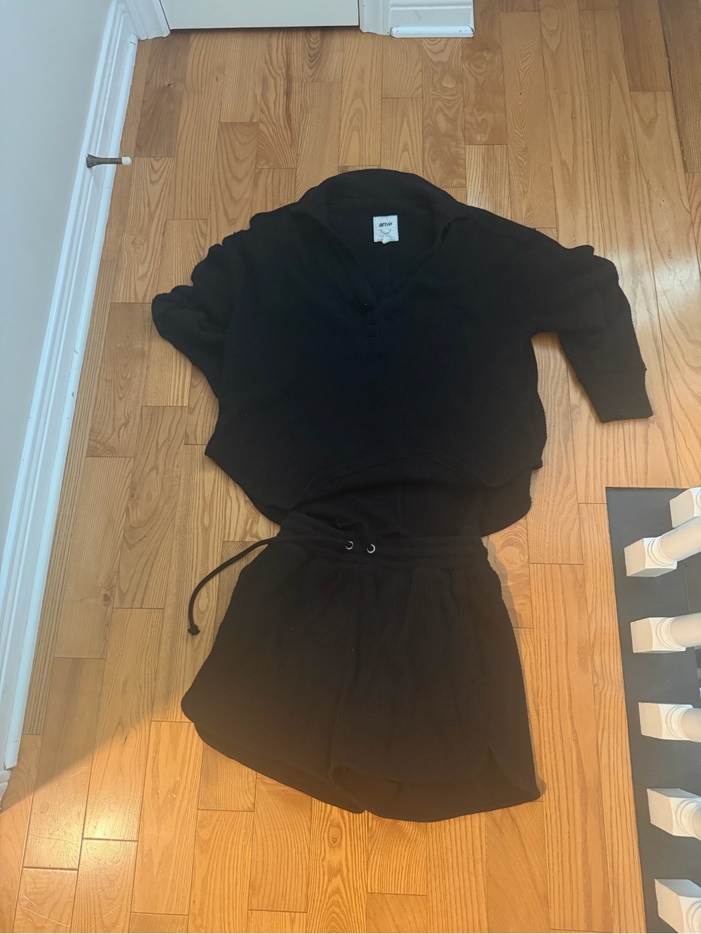 aerie Black two piece shorts and long shirt
